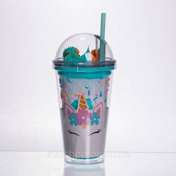 Пластикова склянка з трубочкою та кришкою 400 (мл) багаторазова пластикова склянка Бірюзовий HP-18-1TU