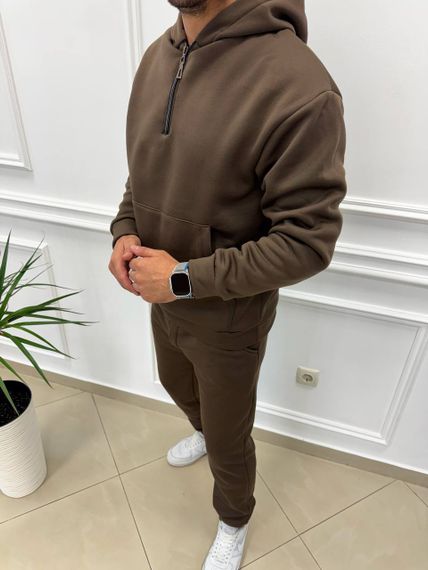 Теплий чоловічий спортивний костюм на флісі худі на блискавці і штани колір коричневий розмір М (48-50) adl1003 | Зображення 2