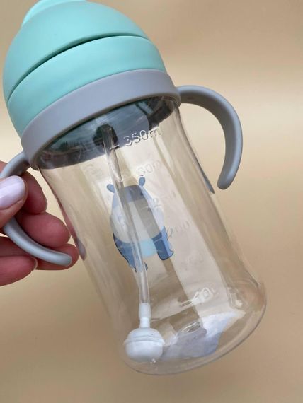 Поїльник непроливайка з трубочкою і грузиком бегемот зелений 350мл | Зображення 3