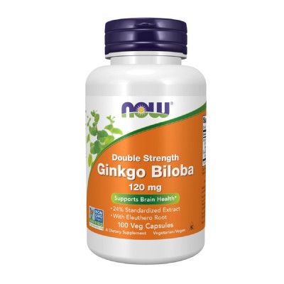 Травы Now Foods Гинкго Билоба, 120 мг, Ginkgo Biloba, Double Strength, 100 вегетариански (NF4683)