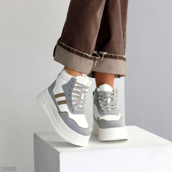 Белые серые зимние хайтопы на платформе в ассортименте | Зображення 3