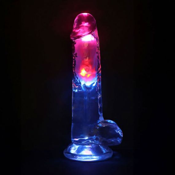 Фалоімітатор з вібро LED Vibrating Straight Cock with Balls - 20 cm - Transparent Sex Aura | Зображення 4