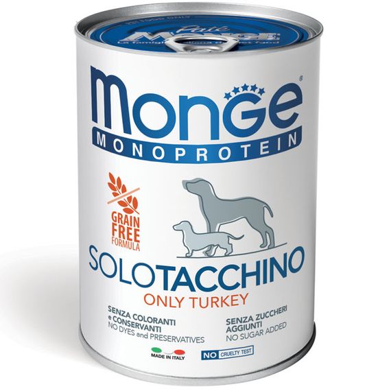 Корм Monge Monoprotein Dog Solo Turkey Cans вологий монопротеїновий з індичкою для собак усіх порід 400 гр