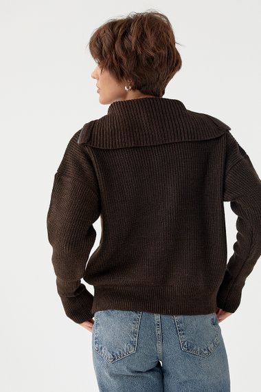 В'язаний кардиган на блискавці з високим коміром - темно-коричневий цвет, ONE SIZE (є розміри) | Зображення 1