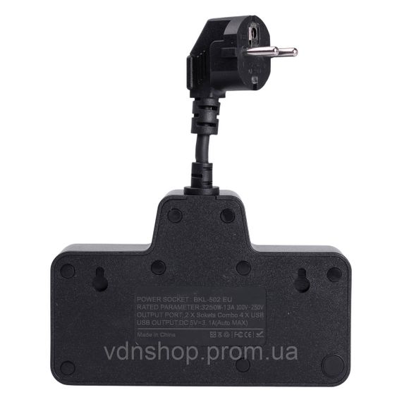 Мережевий фільтр на 2 євро розетки з 2 USB та 2 Type-C чорний HP-5-18 | Зображення 3