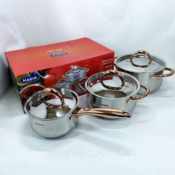 Набор кастрюль с инновационным антипригарным покрытием MAGIO MG-1201 6 шт, Хороший набор кастрюль NG-49 | Зображення 1