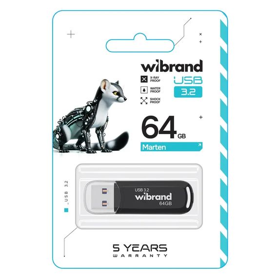 USB флеш накопичувач Wibrand 64GB Marten Black USB 3.2 Gen 1 (USB 3.0) (WI3.2/MA64P10B) | Зображення 1