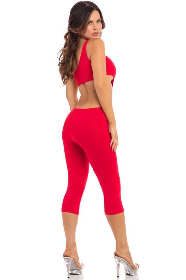 Комбінезон з відкритим плечем Pink Lipstick One Shoulder Cropped Catsuit, червоний, S/M | Зображення 1