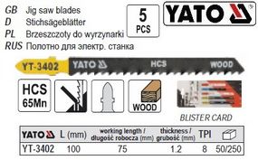 Набір полотно для електролобзика (дерево) l=100мм 8TPI 5шт YATO-3402