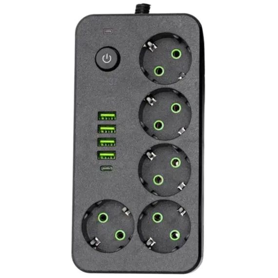 Мережевий фільтр-подовжувач 5 розеток 4xUSB-A 1xUSB-C 3м чорний HP-5-50