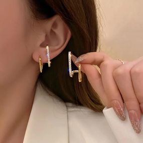 Сережки подвійні з камінцями, сережки, сережки з камінчиками