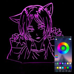 Акриловый светильник-ночник управление с телефона Девушка кошка tty-n000995