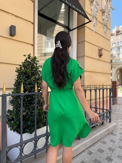 Жіноча літня сукня-сорочка з короткими рукавами на ґудзиках турецький льон-жатка adl773 колір зелений, розмір 46/48 | Зображення 2