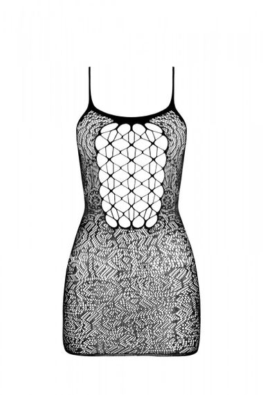 Ажурна мінісукня на тонких бретелях Passion BS096 One Size, black, плетіння на грудях | Зображення 2