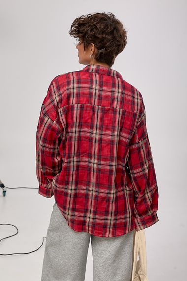 Сорочка в клітинку з відкладним комірцем - червоний цвет, ONE SIZE (є розміри) | Зображення 1