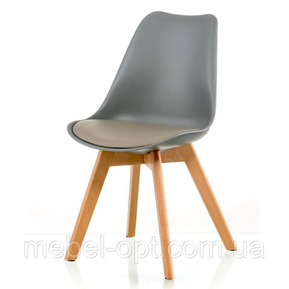 Стілець Sedia grey DSM Eames Style, сіре пластике сидіння з м'якою подушкою та букові ніжки