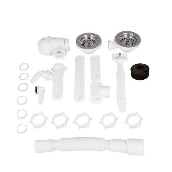 Сифон двойной для кухонной мойки Lidz (WHI) 60 05 M003 00 с отводом для стиральной машины (выход 50 мм) | Зображення 3