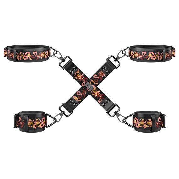 БДСМ-набір LOCKINK The Flowering Serpent Bondage Set, чорний, з малюнком у вигляді змій, 7 предметів | Зображення 2