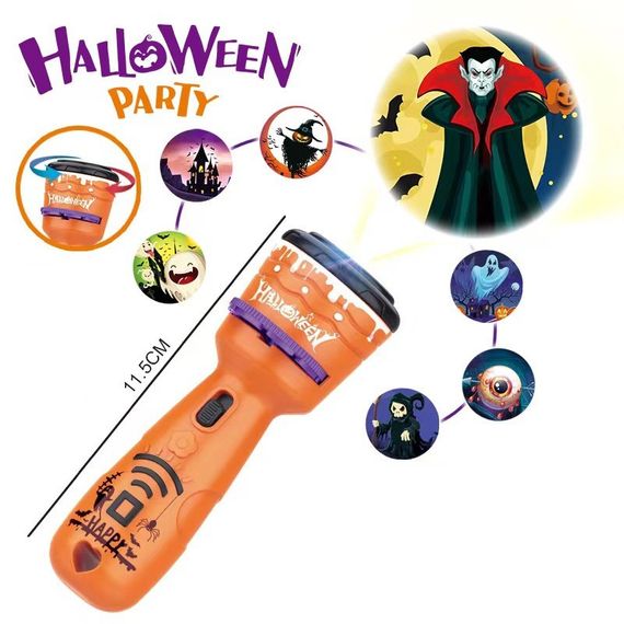 Ліхтарик проектор дитячий на батарейках Хелоувін 3 проекційні диски | Зображення 1