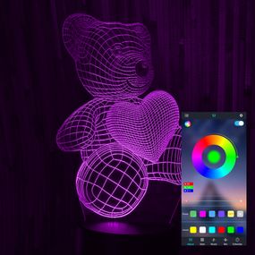 Акриловий світильник-нічник керування з телефона Ведмедик з серцем 2 tty-n000777