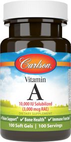 Витамин A Carlson Vitamin A, 3,000 mcg RAE (10,000 IU), 100 Soft Gels