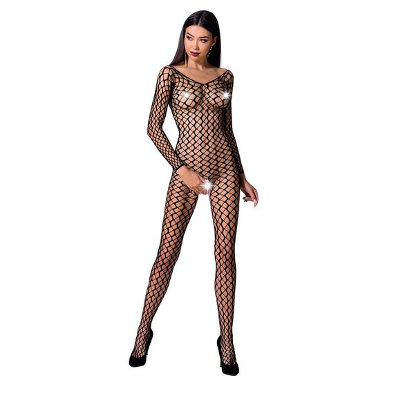 Бодістокінг Passion BS068 black, комбінезон, велика сітка, довгий рукав | Зображення 2