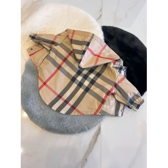 Брендовый дождевик для собак и котов BURBERRY с капюшоном, плащ без задних лап, бежевый | Зображення 3