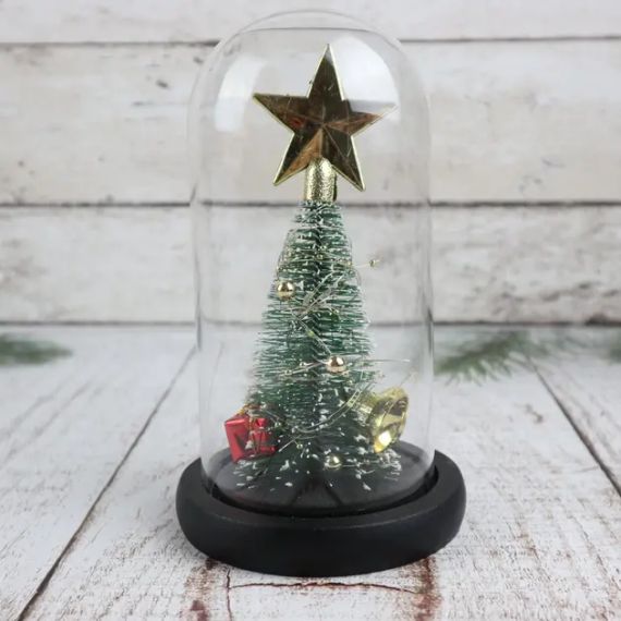 Нічник новорічна ялинка у скляній колбі gold star