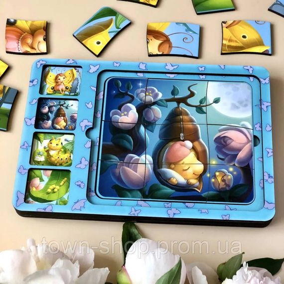 Деревянная настольная игра "Этапы развития бабочки" Ubumblebees (ПСФ017) PSF017 сортер-пазл | Зображення 3