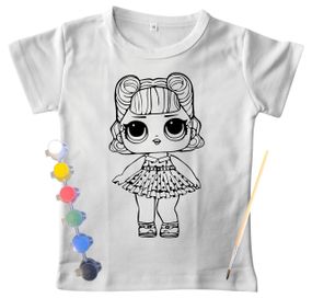 Дитячий набір для творчості футболка розмальовка Лялька сюрприз біла (ДФ0010) 140