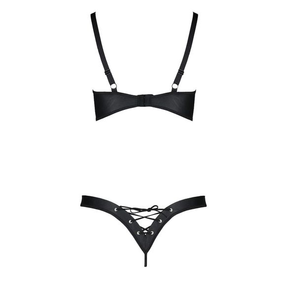 Комплект з екошкіри Passion CELINE BIKINI 6XL/7XL black, відкритий бра, стрінги зі шнурівкою | Зображення 3