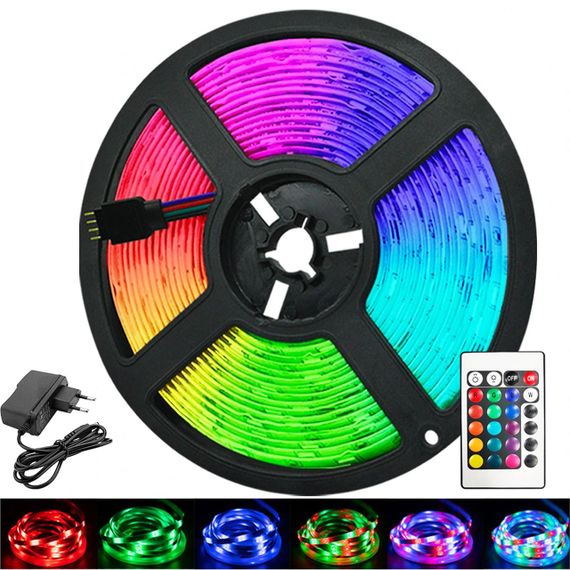 Светодиодная RGB лента 5м, 3528 с пультом и блоком питания / Многоцветная LED лента самоклеющаяся | Зображення 3