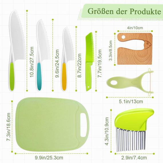 Набор детских кухонных ножей 8 шт - разделочная доска, овощечистка, безопасные ножи, кухонный набор для детей | Зображення 4