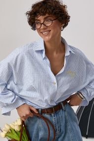 Сорочка оверсайз у клітинку з подовженою спинкою - синій цвет, ONE SIZE (є розміри)