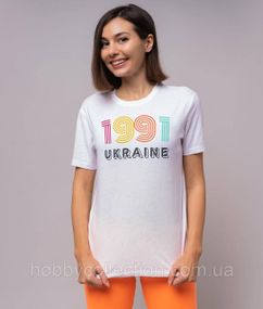 Футболка жіноча із патріотичним принтом "UKRAINE 1991" біла