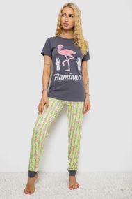 Піжама жіноча з принтом, колір сіро-зелений, 243R15897