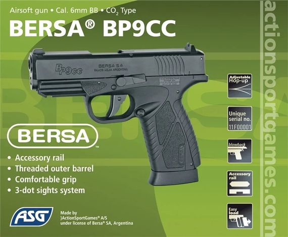 Пистолет страйкбольный ASG Bersa BP9CC СО2 кал. 6 мм | Зображення 1