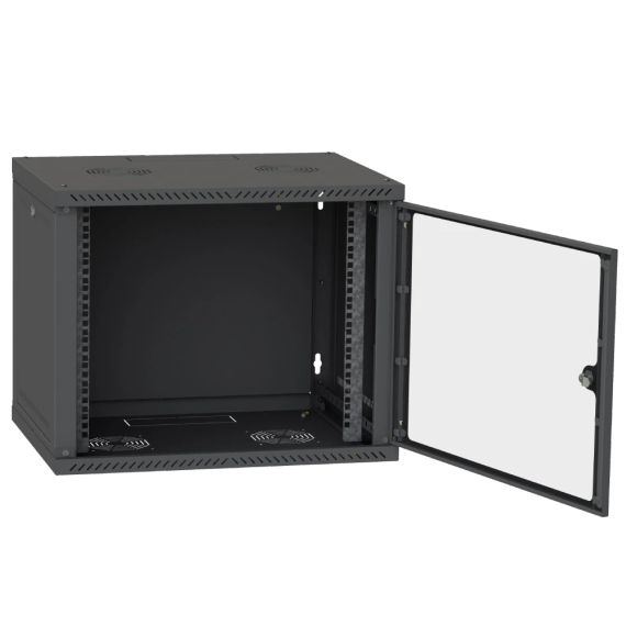IPCOM 9U 600x450 Шафа телекомунікаційна двері скло (чорна) - Серверні шафи | Зображення 1