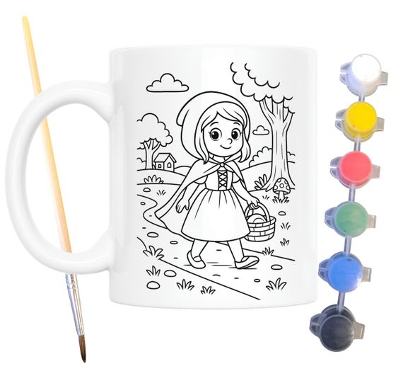 Набор для творчества кружка раскраска по мотивам Красная Шапочка (Братья Гримм) 330 мл белая (КР0168) | Зображення 1