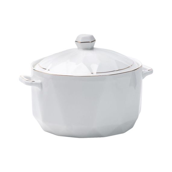 Супница фарфоровая с крышкой и ручками 1,4 л Белая HP1050 | Зображення 2