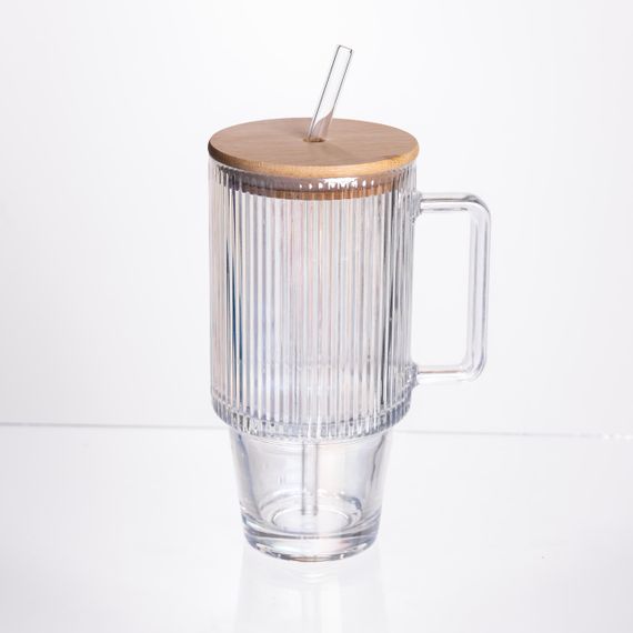 Кружка скляна з кришкою і трубочкою 750 (мл) HP-19-49