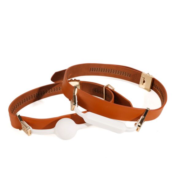 Шкіряний кляп з 2-ма насадками LOCKINK Ball-Gag & Gag-bite Set - Brown | Зображення 6