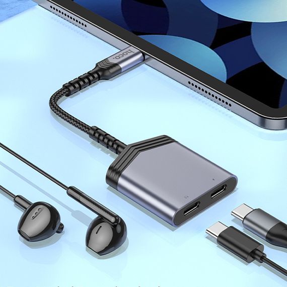 Переходник Hoco LS40 Type-C to dual Type-C Metal gray | Зображення 6