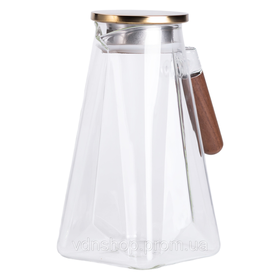 Заварник скляний для чаю 2 л Чайник для заварювання з ручкою прозорий HP-34-32 | Зображення 2
