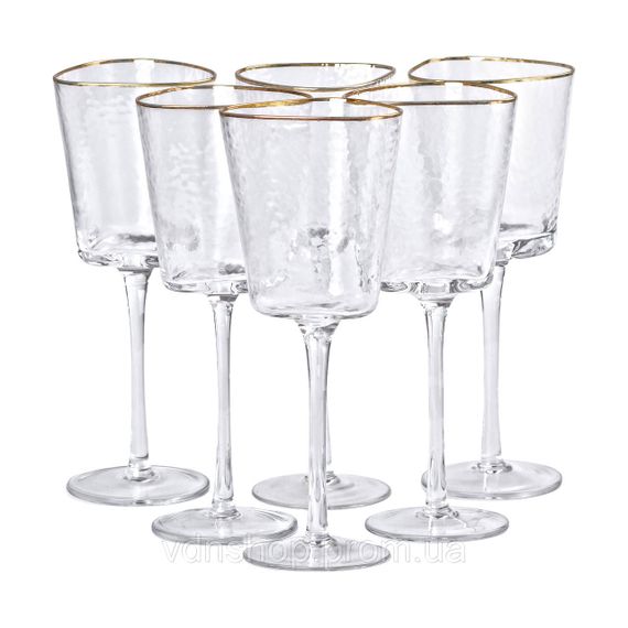 Набір з 6 келихів 350 мл, для вина із золотим обідком HP-16-22