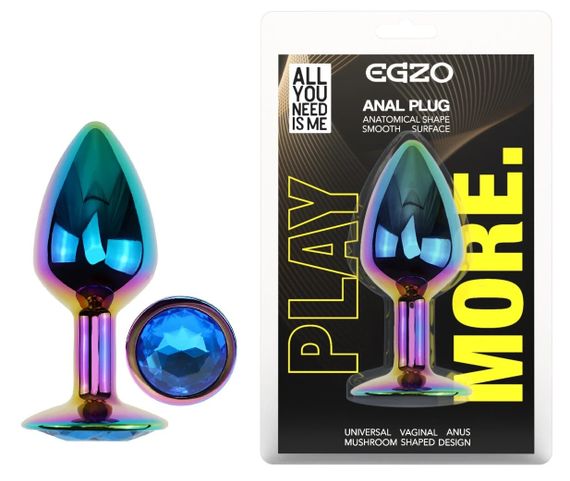Анальная пробка EGZO Multicolor S с кристаллом, медицинская сталь, 70 мм Sex Aura
