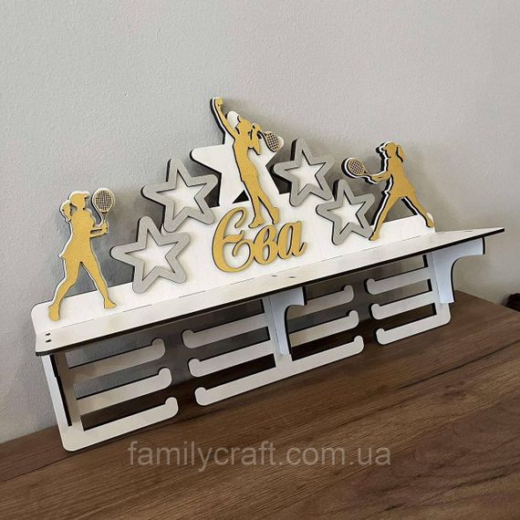 Медальница с полкой для кубков Деревянный держатель для медалей Органайзер для наград тенис | Зображення 5