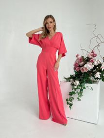 Женский нарядный весенний комбинезон KI201 размер 52, цвет коралловый