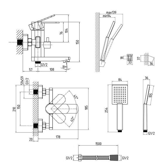 Смеситель для ванны Lidz Luna 006 (k35) с поворотным изливом и душевым гарнитуром LDLUN006NKS49190 Nickel | Зображення 1