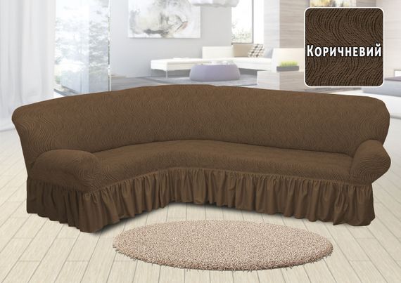 Жакардовий чхол на кутовий диван Volna з спідницею Коричневий